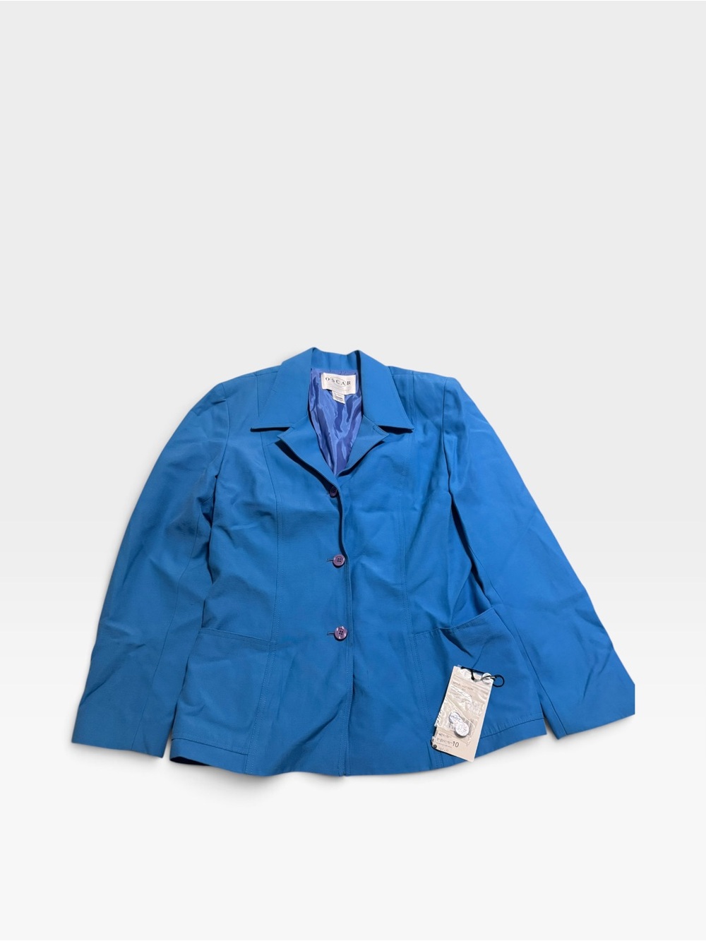 Vintage Y2K OSCAR de la Renta Cobalt Blue Fitted Blazer Size 10